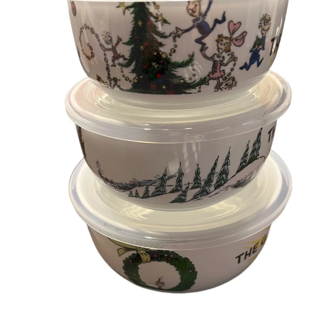Dr. Seuss The Grinch Who-Ville Christmas Bowls with Pressure Release Lids
